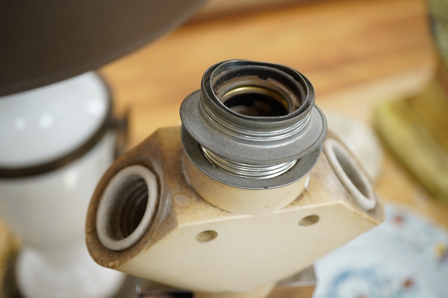 A contemporary Willy Rizzo style chrome and brass table lamp, 63cm high overall